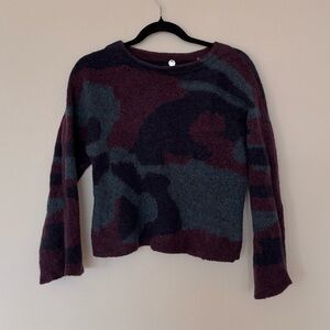 Margaret O'Leary Size S Boucle Merino Wool Camo Sweater Purple and Blue